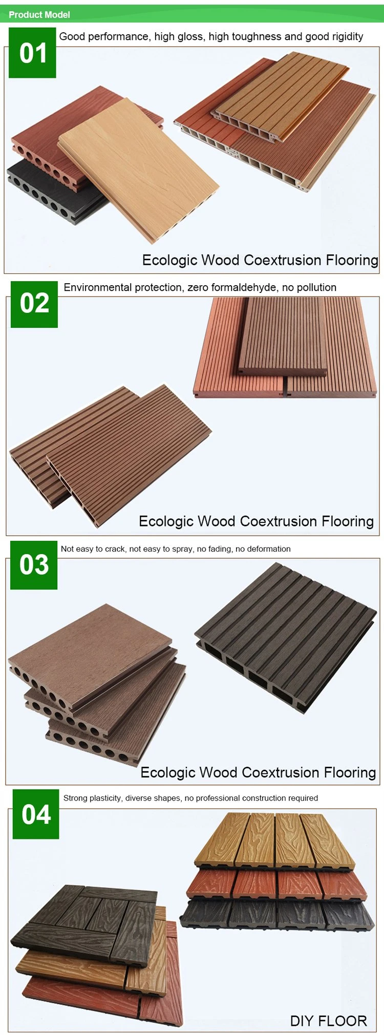 Outside Backyard Rectangle HDPE Bamboo Plastic WPC Coextruded No Gap Decking Floor